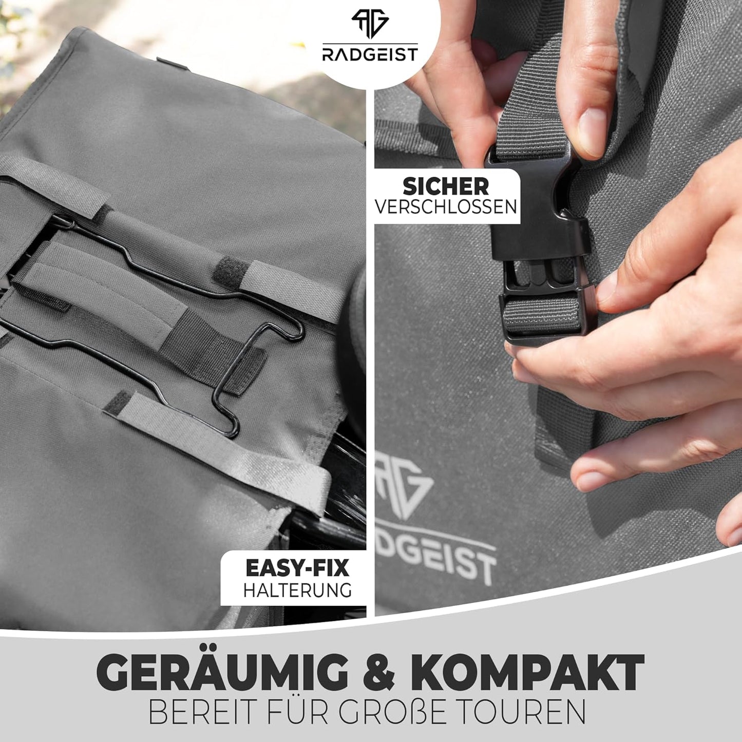 RADGEIST doppelte Fahrradtasche für Gepäckträger I doppelte Fahrradtasche für Fahrrad 30L