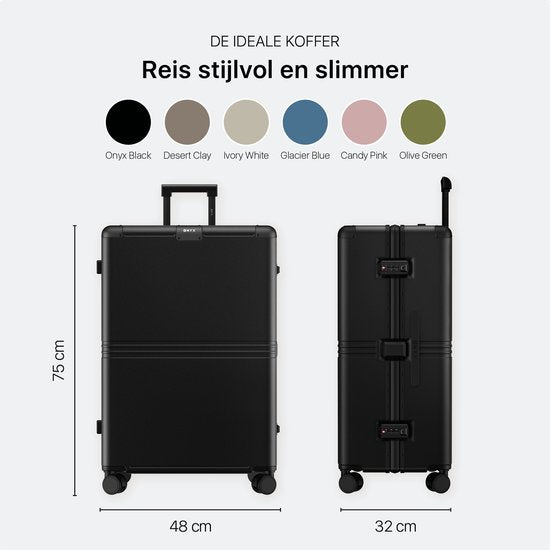 ONYX Hybrid Pro Check-in Koffer Large 100 Liter - Recyceltes Polycarbonat und reißverschlussloses Design - Reisekoffer mit TSA-Schloss und Spinner-Rollen - Leichter Trolley mit Laptop-Fach - Onyx Black