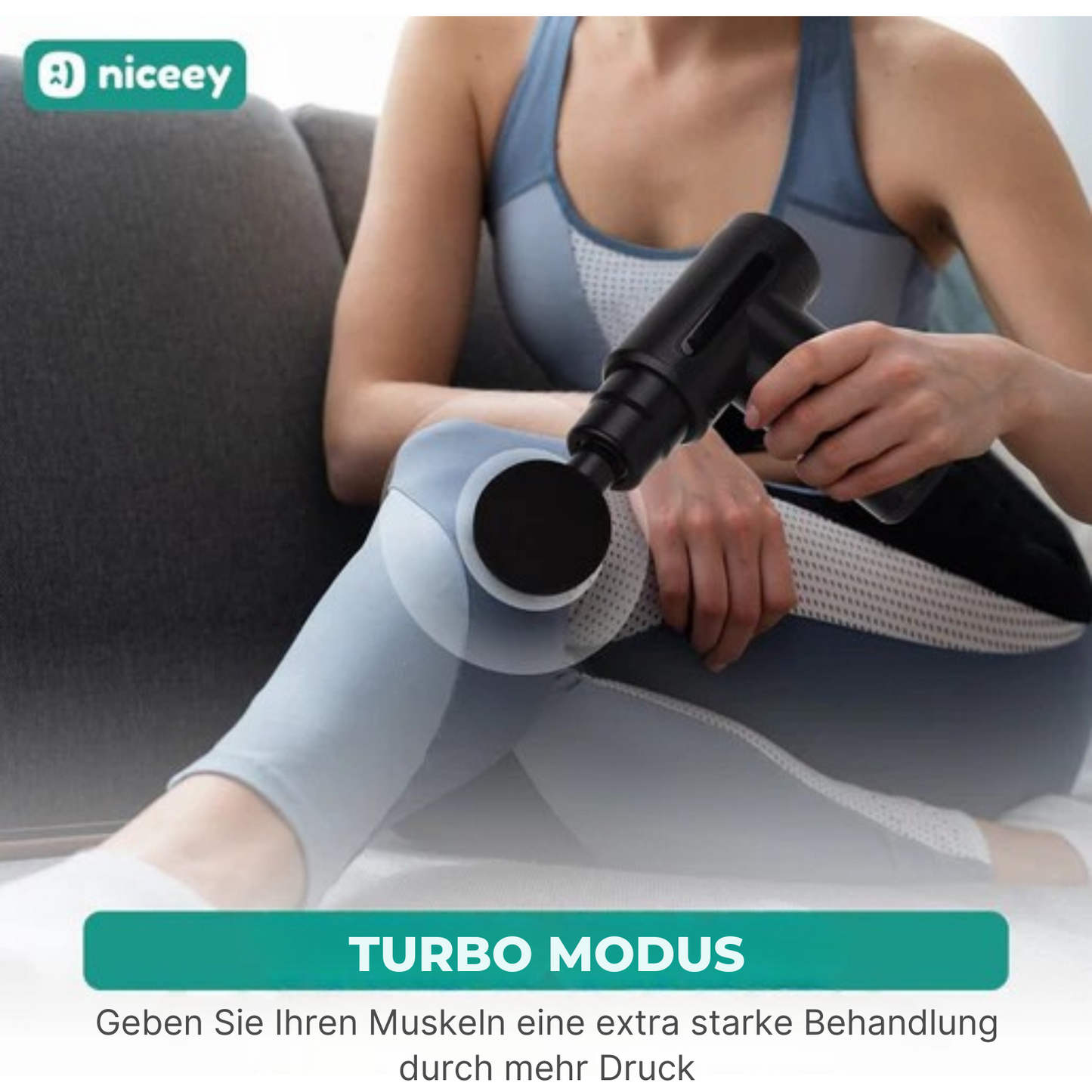 Niceey - Mini-Massagepistole - 6 Geschwindigkeiten - 5 Massageköpfe - Kabellos - Schwarz
