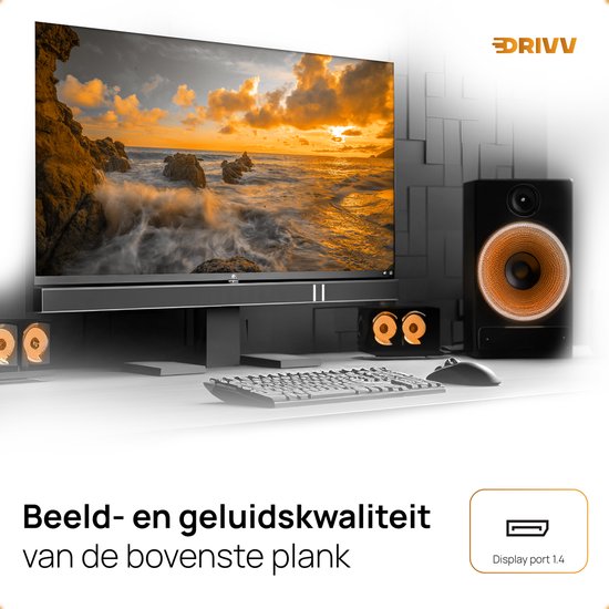 Drivv. Displayport-Kabel - 8K 60Hz - 4K 144 Hz - 32.4GBps - Displayport 1.4 - DP-Kabel - 2 Meter - Orange