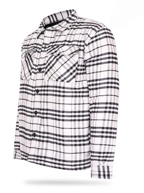 Warm gefüttertes Herrenhemd mit Karomuster – Flanellhemd für Herren – Weiß – XL
