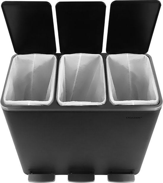O'DADDYÂ¬Ã† Mülleimer Abfalltrennung - Mülleimer 54 Liter - Mülleimer schwarz - Mülleimer - Mülleimer 3 Fächer - Mülleimer 54 Liter - Mülleimer Abfalltrennung - Treteimer 54 Liter - Treteimer - Mülleimer Abfalltrennung - Mülleimer
