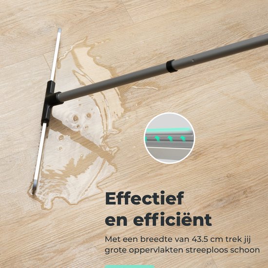 CLEANLY Bodenwischer mit Griff Teleskop 113-142 cm - Badezimmer-Bodenwischer mit Gummiwischer - Wasserwischer - Duschwischer - Breite 43,5 cm - Schwarz, Grau