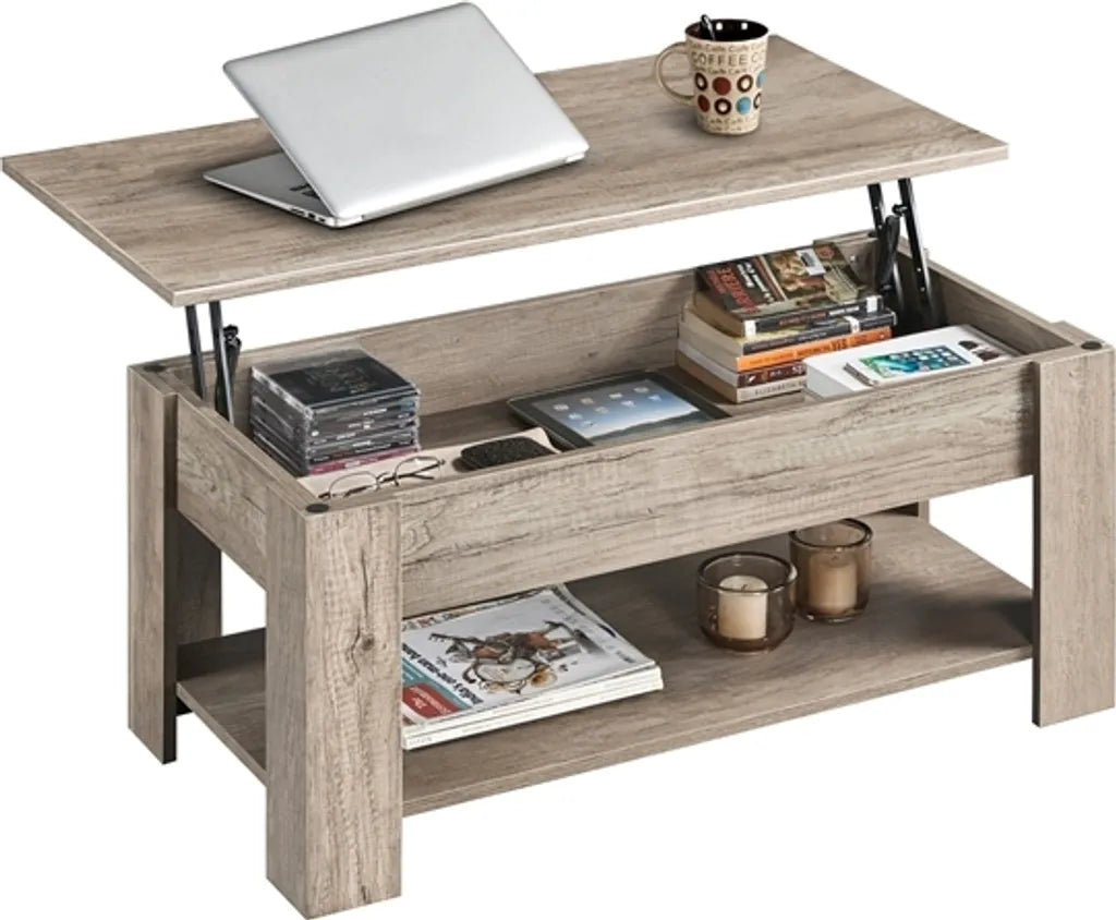 Yaheetech Couchtisch mit verstellbarer Tischplatte und Stauraum – Espresso – 98 x 50 x 41,8 cm