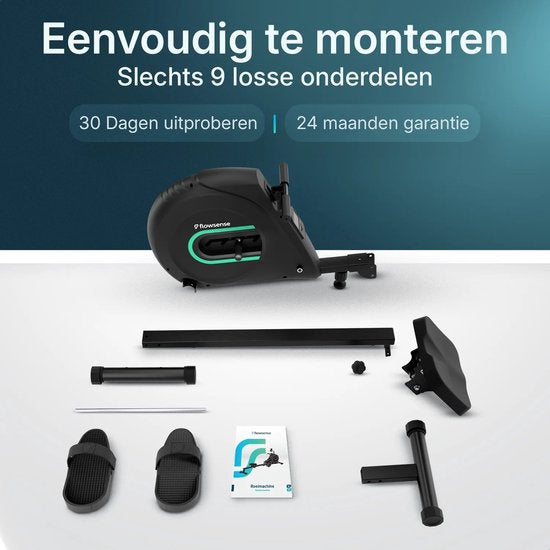 Flowsense Elvora Lite Rudergerät - Zusammenklappbares Rudergerät - Elastischer Widerstand - LCD-Display - Leise & Kompakt - Für Benutzer bis zu 200 cm / 115 kg - Home Fitness Rudergerät