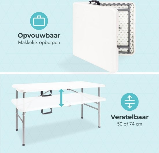 LifeGoods Zusammenklappbarer Tisch - 60x120cm - Campingtisch - Wetterfest - Klapptisch - Weiß