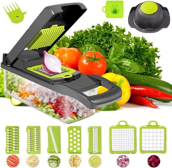 Gemüseschneider – Slicer-Dicer – Gemüsehacker – Mandoline – Gemüseschneider – inkl. 7 Klingen – inkl. Schälmesser – Käsereibe – inkl. Eiertrenner – Allesschneider –