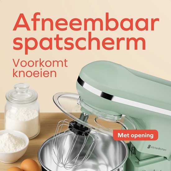 KitchenBrothers Küchenmaschine - 1200W - Küchenroboter - 5L - Brotmixer - Mixer mit Rührschüssel - Küchenmixer - Pastellgrün