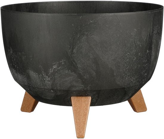 Mica Decorations Doppio Pflanzkübel auf Füßen – 18,5 x Ø 33 cm – Pflanzkübel für den Außenbereich – Blumenkästen für den Balkon – recycelter Kunststoff – Schwarz