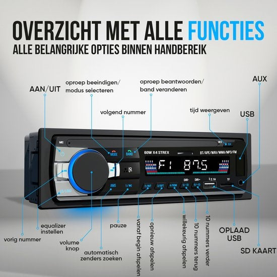 Strex - Autoradio - mit Bluetooth - USB/ SD-Karte und AUX-Anschluss - Freisprecheinrichtung - Schwarz