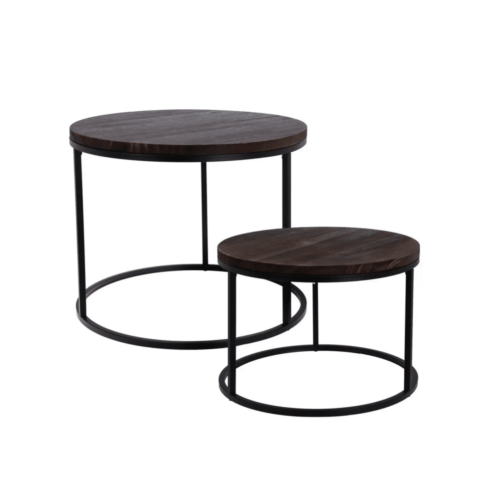 Home Styling Collection - Runder Beistelltisch 2er-Set - Holz & Metall - Ø57x45 cm / Ø50x35 cm - Industrial & Modern