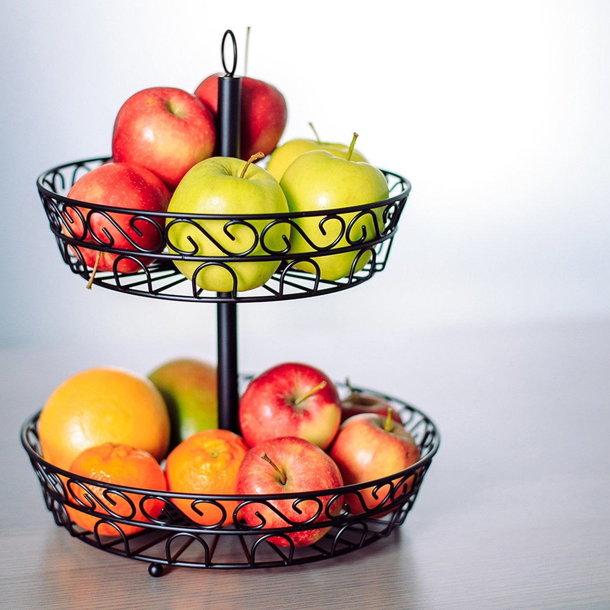 Chefarone Obst Etagere - Obstkorb - Obstschale - Gemüsekorb - Aufbewahrung - 2 Schichten - Metall - Schwarz