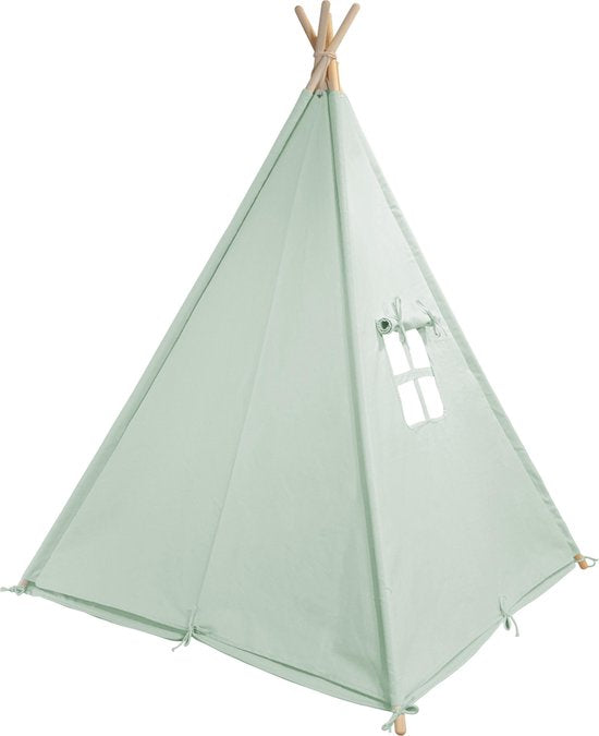 Sunny Alba Tipi-Zelt Pastellgrün – Wigwam-Spielzelt mit Fenstern – 120 x 120 x 160 cm – mit Kissenbezug