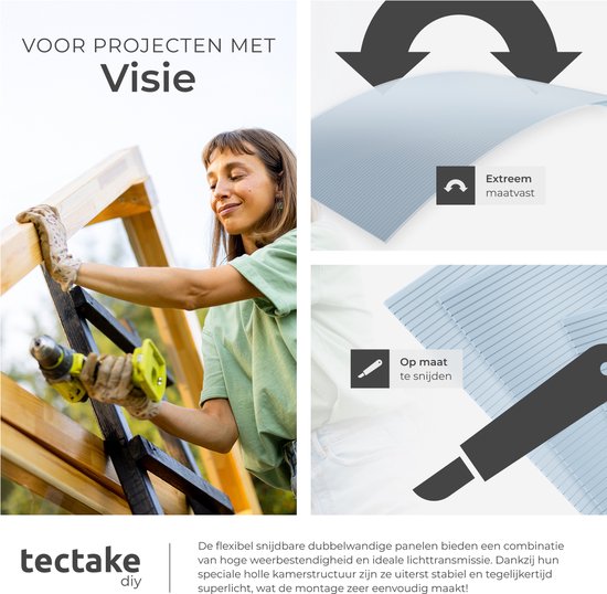 tectake® Set mit 14 Polycarbonat-Platten – Robuste, lichtdurchlässige, UV-beständige Doppelwandplatten – 121 x 60,5 cm – insgesamt 10,25 m² – transparent – Platten für Gewächshäuser – 6 mm dick