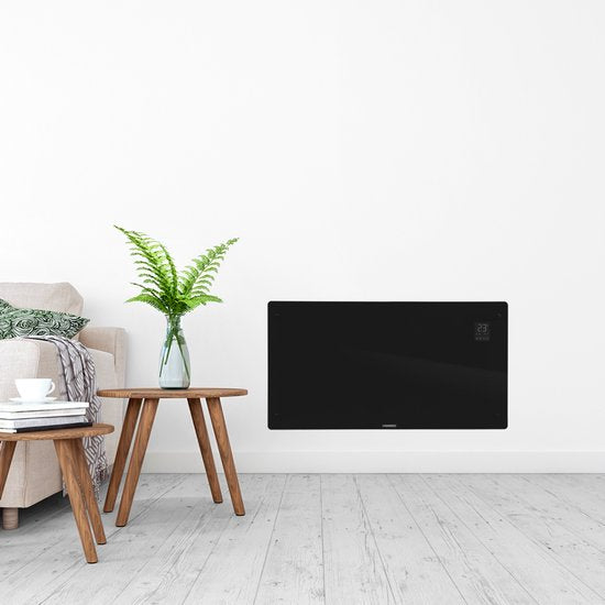 VONROC Luxury electric heater - Konvektorheizung mit Glasscheibe - 1250W/2500W- Beheizt Räume bis zu 30m2 - Gesteuert sowohl mit App (über Wifi) als auch manuell - Einstellbarer Thermostat und Timer - Schwarz