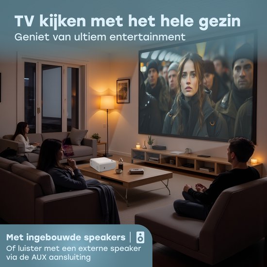 Audyn Beamer - Full HD 1080P - Tragbarer Mini-Beamer - Drahtloser Projektor - Wifi und Bluetooth - Beamer - Hdmi, Usb und Aux - Weiß