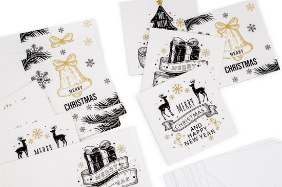 Giftmas Weihnachtskarten - Grußkarten - 52 Stück - Mit Umschlägen und Aufklebern - 10x10cm