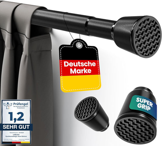 LOBUX - Gardinenstange ohne Bohren – Teleskopstange Vorhang ausziehbar - 210-300cm - schwarz