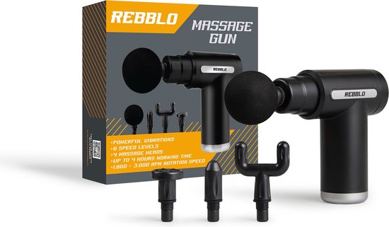 Rebblo Massagepistole - Sport- und Relax-Massagegerät - Elektrische Massagepistole - Massagepistole mit 6 Geschwindigkeiten und 4 Massagetasten - 24 W - 1800 mAh