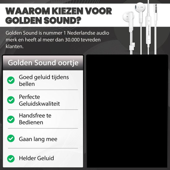 Golden Sound Wired Earbuds - Ohrhörer mit Kabel und Mikrofon - 3,5 mm Klinkenanschluss
