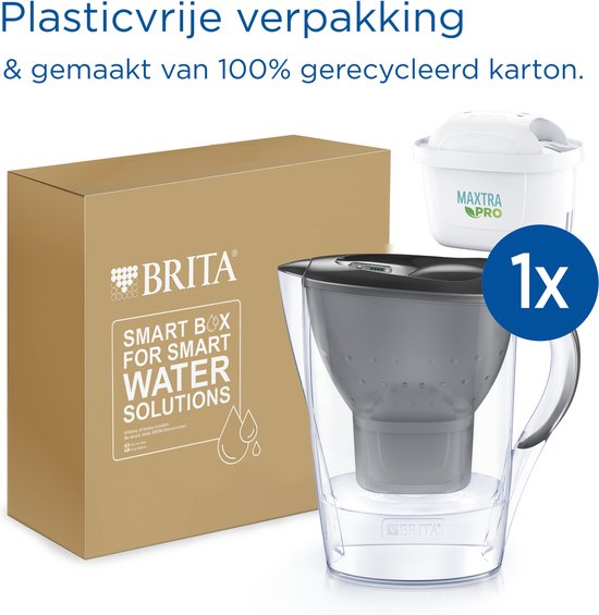 BRITA Marella Wasserfilterkanne Grau – 2,4 l – inkl. 1 MAXTRA PRO Pure Performance Wasserfilter – Passt in den Kühlschrank – Filtert Kalk, Chlor, PFAS, Herbizide, Pestizide und mehr* aus dem Trinkwasser