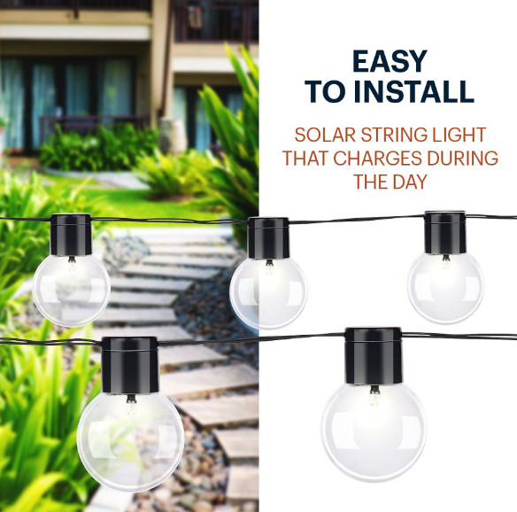 Grundig Solar-Lichterkette 4,85 m - Cool White - 10 LED-Lampen - Wetterfest