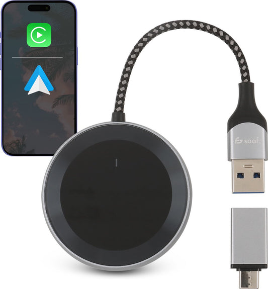 Saaf D200 Plus Apple CarPlay & Android Auto Dongle - Drahtlos - USB-C & USB-A - Kompakt 6,5 x 3,5 x 1,2 cm
