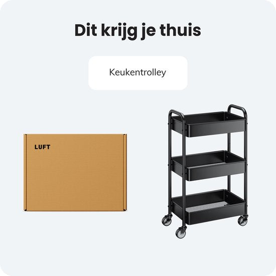 Küchenwagen auf Rädern - 3 Schichten - Regal - Servieren - Wagen - Schrank - Lagerung - Duschkabinen stehend - Regal - Schwarz - Luft