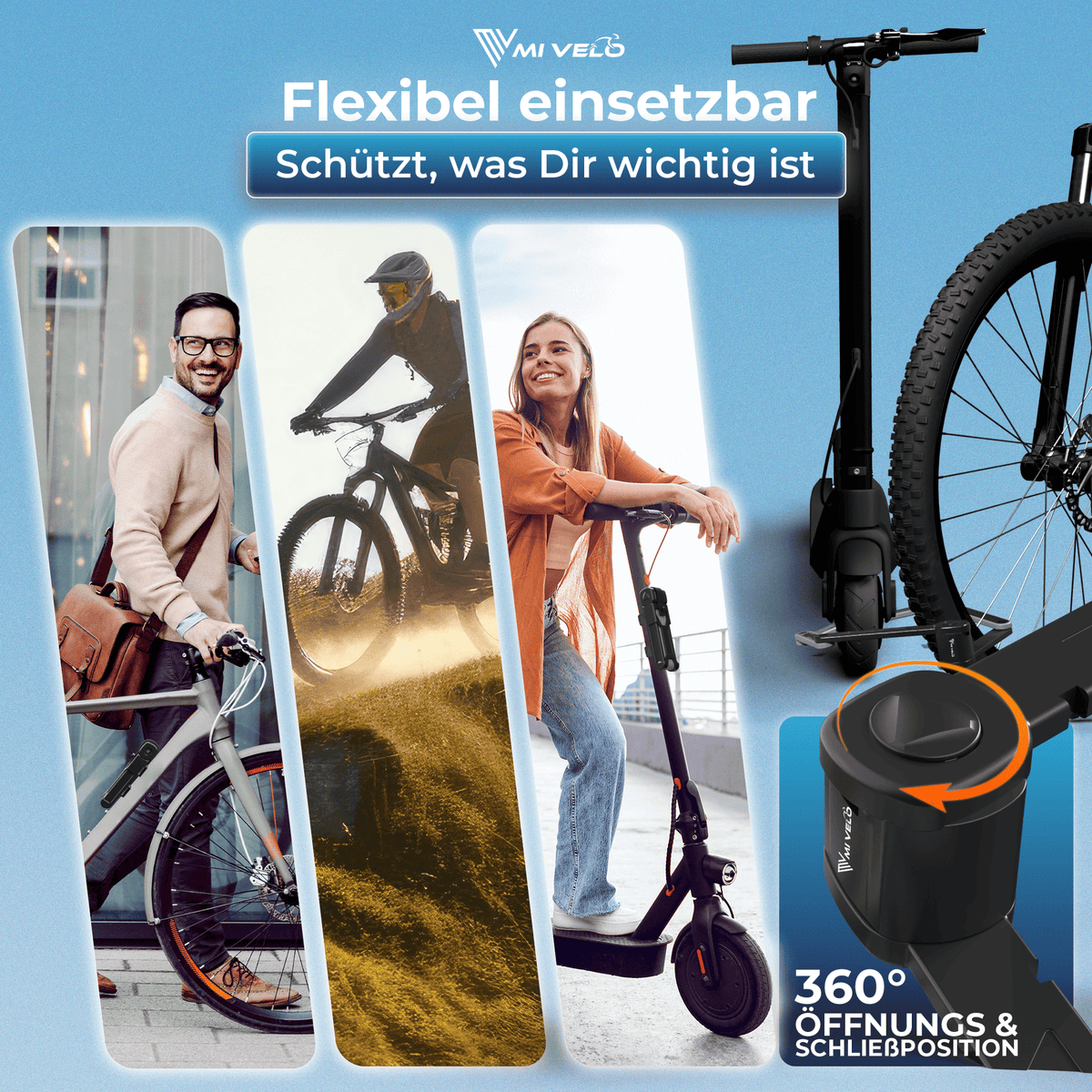 MIVELO Faltschloss mit Schlüssel – 85 cm – Schwarz – Kohlenstoffstahl