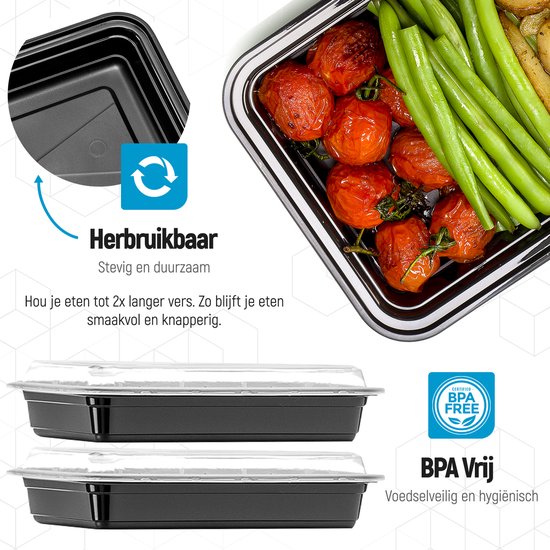 Fitcrafters Meal Prep Trays - Frischhalteschalen - Gefrierschalen - 20 Stück - 1 Abteil - 1L - BPA frei