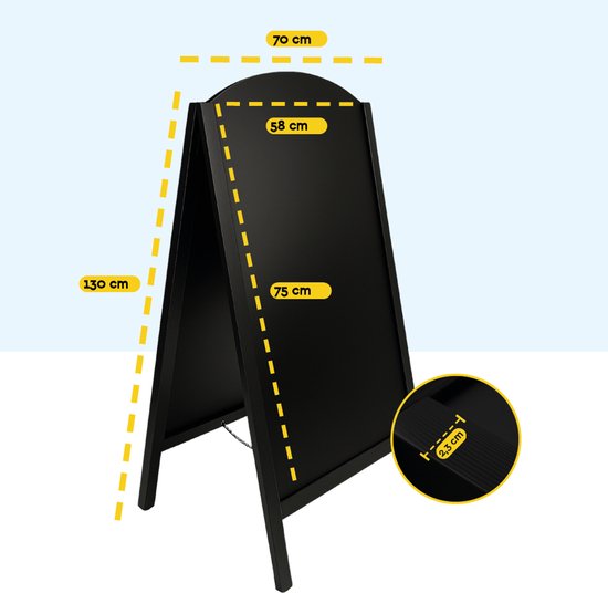 BRASQ Kreidetafel „Elegance“ Schwarz – 70 x 130 cm – Kreidetafel – Werbetafel – Straßentafel – beidseitig beschreibbar – für den Innen- und Außenbereich – Gastronomie