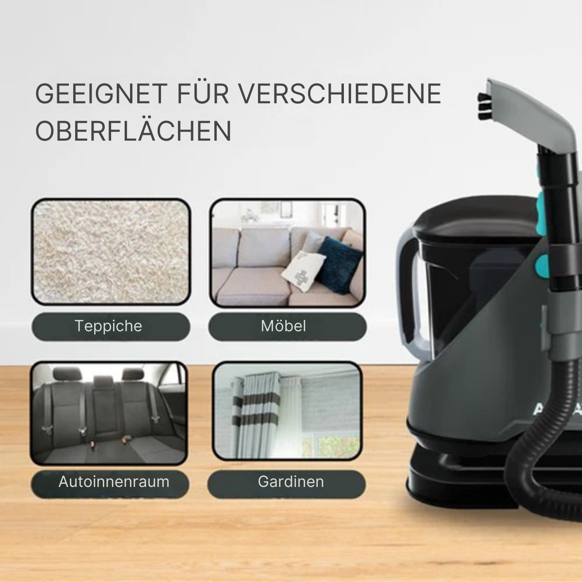 Achaté© - Fleckenreiniger - Teppich/- Sofa/- und Matratzenreiniger - 650W - 1400ml - Grau