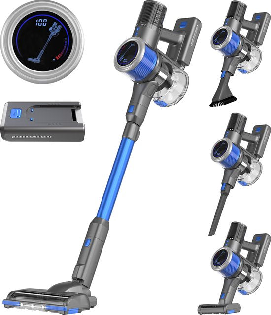 Auronic Stick Staubsauger - Kabellos - Standstaubsauger - Ohne Beutel - 350W - Extra Akku - Staubsauger - Grau/Blau