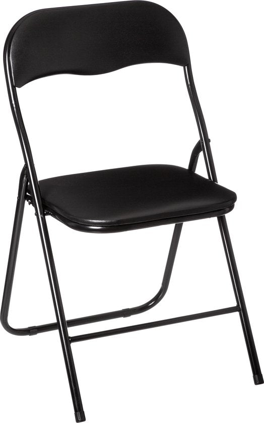 Klappstuhl mit PVC-Sitzfläche – Schwarz – 44 x 48 x 79 cm – Metall – Beistellstühle – Zusammenklappbar