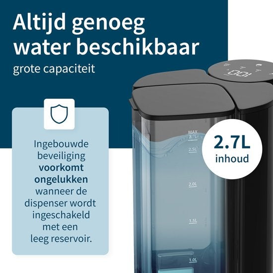 KitchenApp Heißwasserspender mit Filter - Luxus-Wasserkocher mit Temperaturregelung - Heißwasserhahn 2.7L - Schwarz