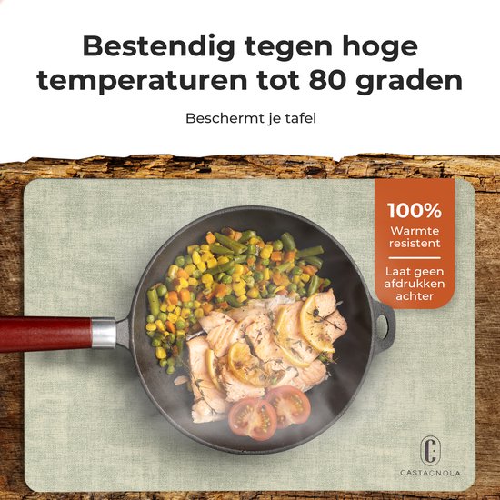 Castagnola Tischsets in Lederoptik - Rutschfeste Tischsets aus Kunstleder - Wasserabweisende Untersetzer - Untersetzer - Plastik Tischsets - 6 Stück - 45 x 30 cm - Melange Grün