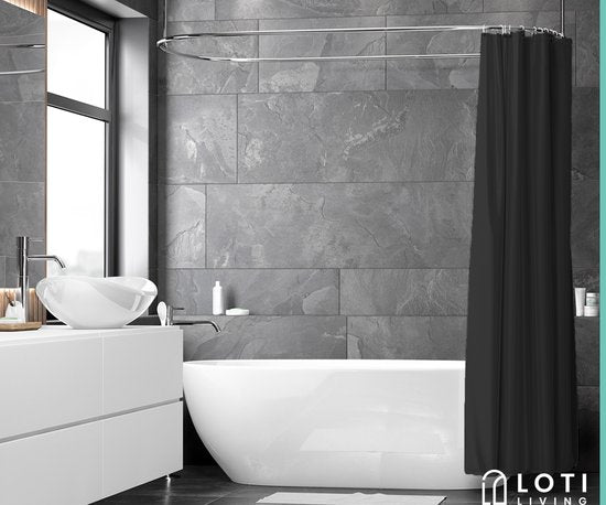 Loti Living Duschvorhang Anti-Schimmel - Schwarz - Ringe inklusive - Wasserdicht - Polyester - Duschvorhang 180x200 cm