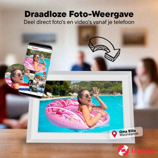 Denver Digitaler Fotorahmen 10.1 Zoll - Wechselrahmen schwarz/weiß/holz - Frameo app - Fotorahmen - Wifi - PFF1018