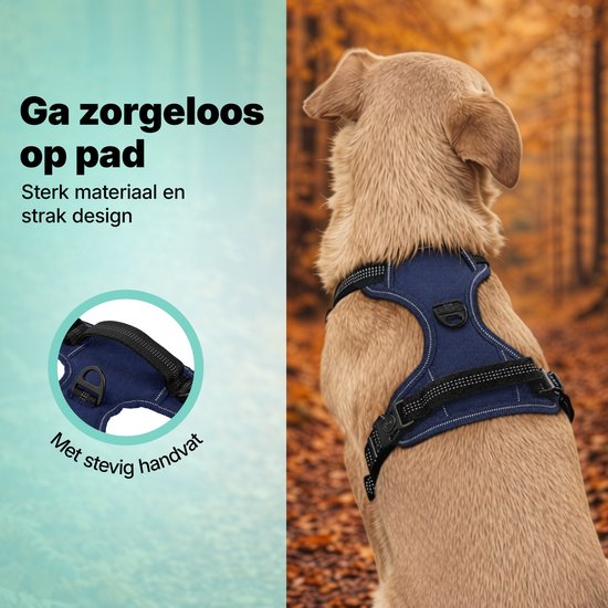 Jake and Jacky Hundegeschirr – Anti-Zug-Geschirr – Hundegeschirr – Y-Geschirr für Hunde – Reflektierend – Blau – Größe S
