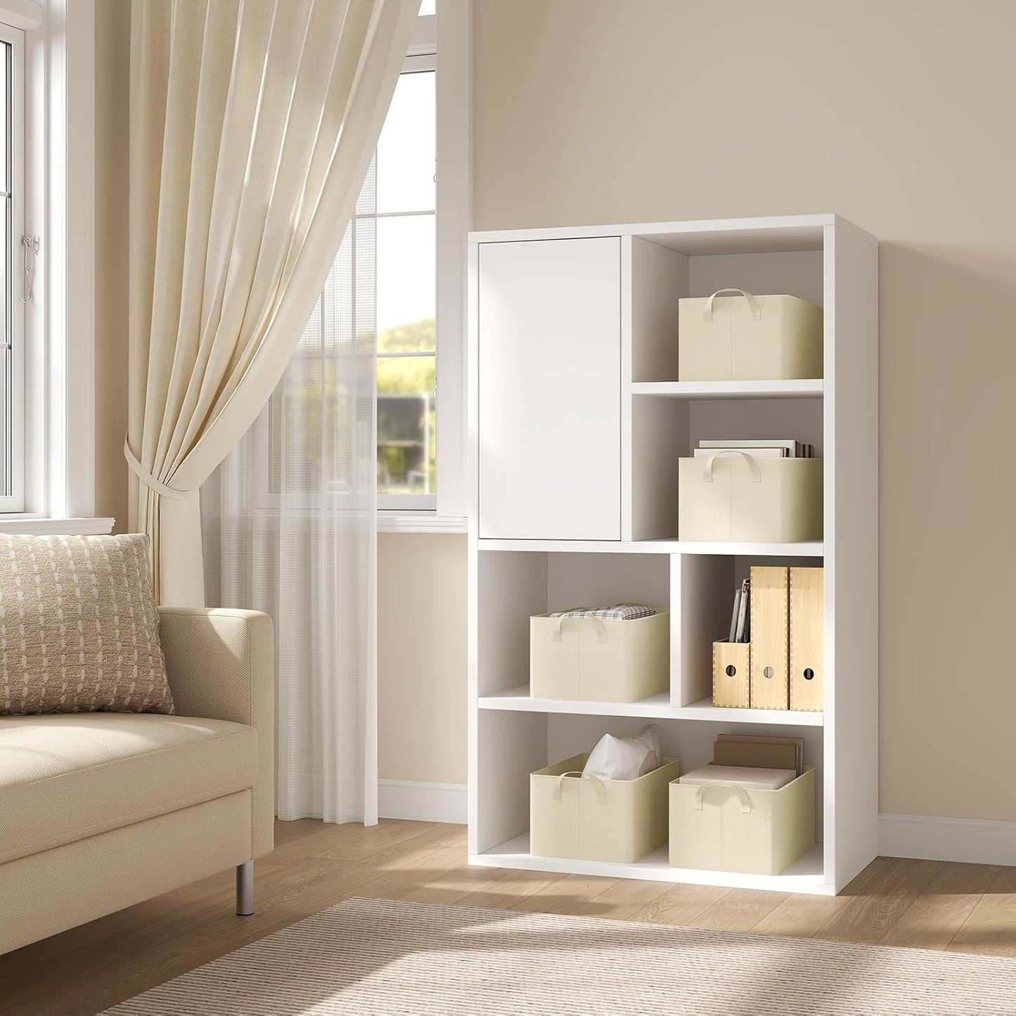 Woltu Faltbare Aufbewahrungsboxen 5er Set - Aufbewahrungswürfel aus Stoff mit Griffen - stapelbare Aufbewahrungsboxen für Kleidung und Spielzeug - Creme - 37,5 x 20 x 26 cm
