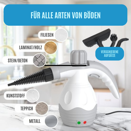 Strex - Dampfreiniger - 1200W - entfernt 99,9% Bakterien - 6 Aufsätze - Weiß