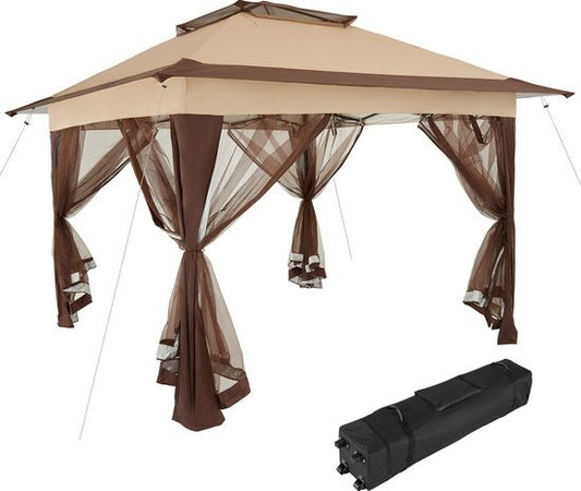 Tectake Faltbarer Pavillon Carabobo - 364 x 364 x 294cm - Braun
