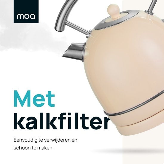 MOA Retro-Wasserkocher Pastellcreme - Elektrisch - Edelstahl - EK4TC