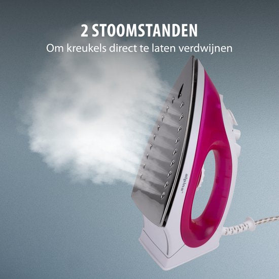 alpina Dampfbügeleisen - 2000 Watt - stufenlose Temperatur - Dampfstoß - Sprühfunktion - Edelstahlsohle - Pink