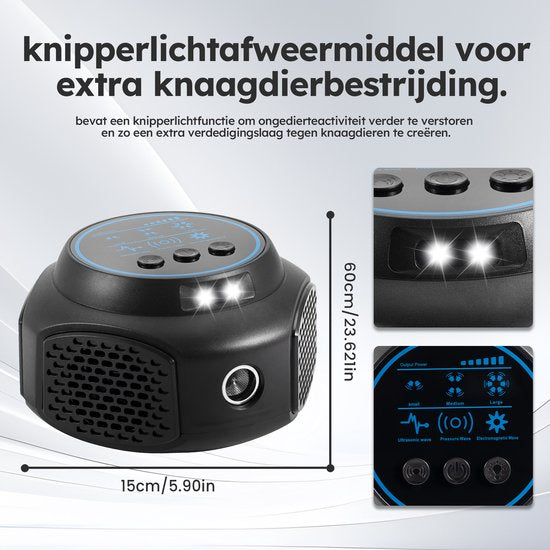 Mausdetektor - mit Blinklicht und Ton - Ultraschalldetektor - für Innenräume - batteriebetrieben - schwarz - von Saaf