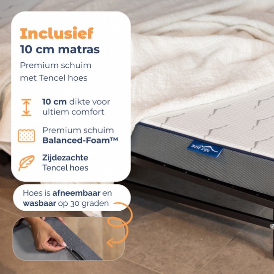 Best Life Klappbett 90 x 200 – Klappbares Gästebett – Klappbett mit Matratze – Einzelbett – Faltbett – inkl. Aufbewahrungshülle
