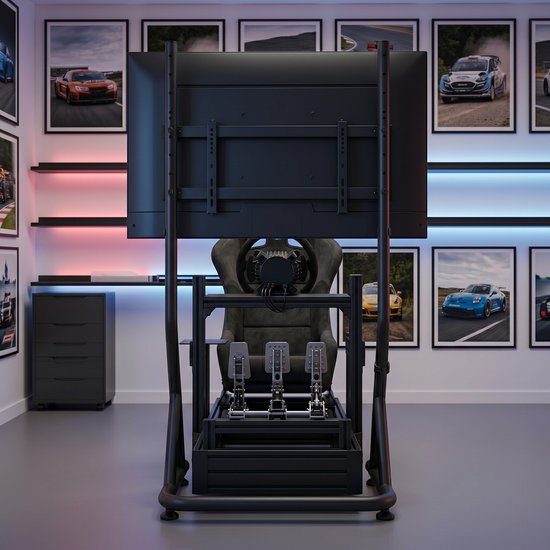 VDD Gaming – Monitorständer – Monitorständer für Sim-Racing – Universal – 32" bis 55" – Freistehend – Verstellbar – Arretierbar – 72 x 48 x 123 cm – 50 kg – Schwarz
