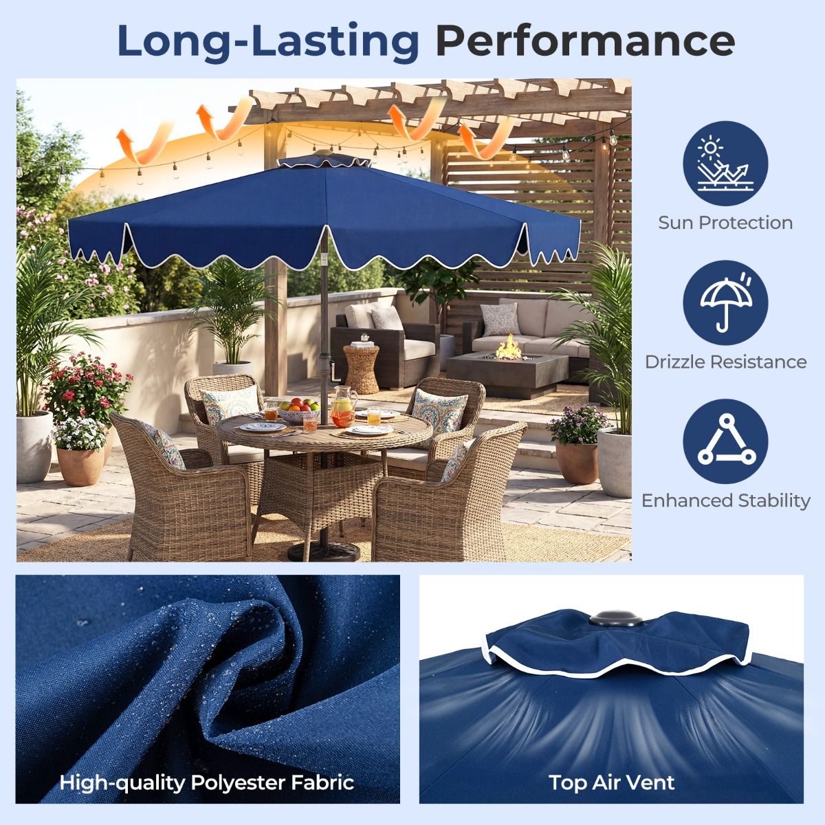 Coast Gartenschirm – mit Kurbel – um 30° neigbar – blau, 270 cm