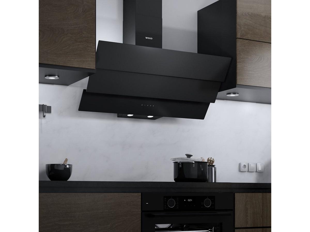 Wiggo Schräge Dunstabzugshaube – Triple Glas ECO-Modell – 90 cm – Schwarz