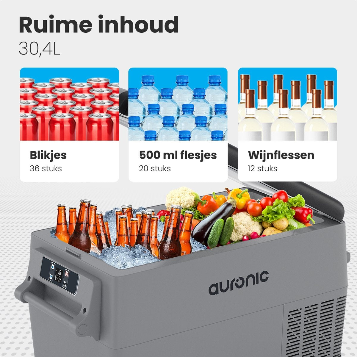 Auronic Electric Compressor Coolbox - Kühlbox - 30,4L - 12V und 240V - Grau